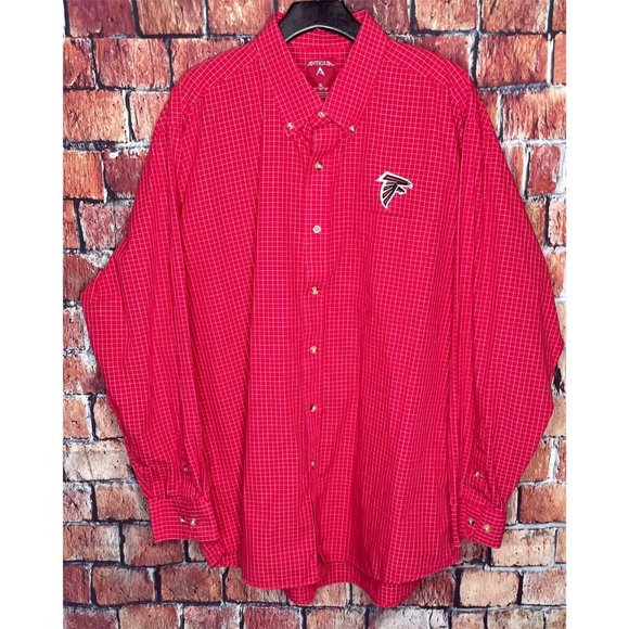 Atlanta Falcons ATL NFL Red Plaid Check Long Sleeve Button Front Shirt Men’s XL - Picture 2 of 4